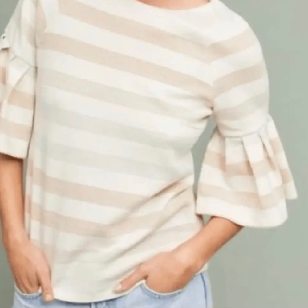 ANTHROPOLOGIE MAEVE Helsa Ruffle Sleeve Shimmer Top Size S